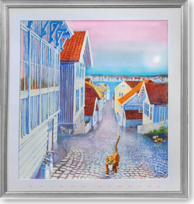 Oljemålning med katter på Marstrand av Ariana Ramhage